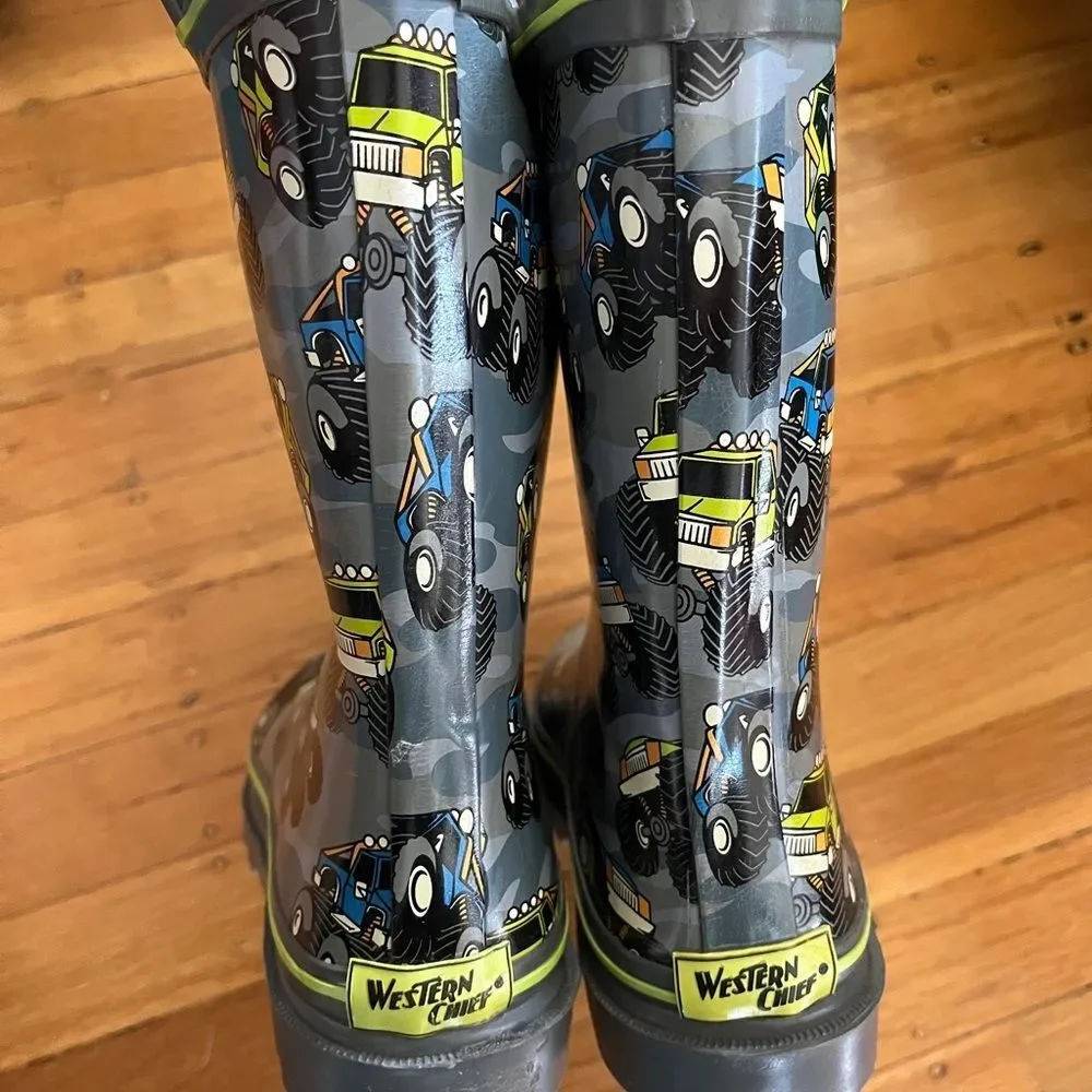 Western Chief 2 3 34 monster truck rubber rain boots wellies grey kids